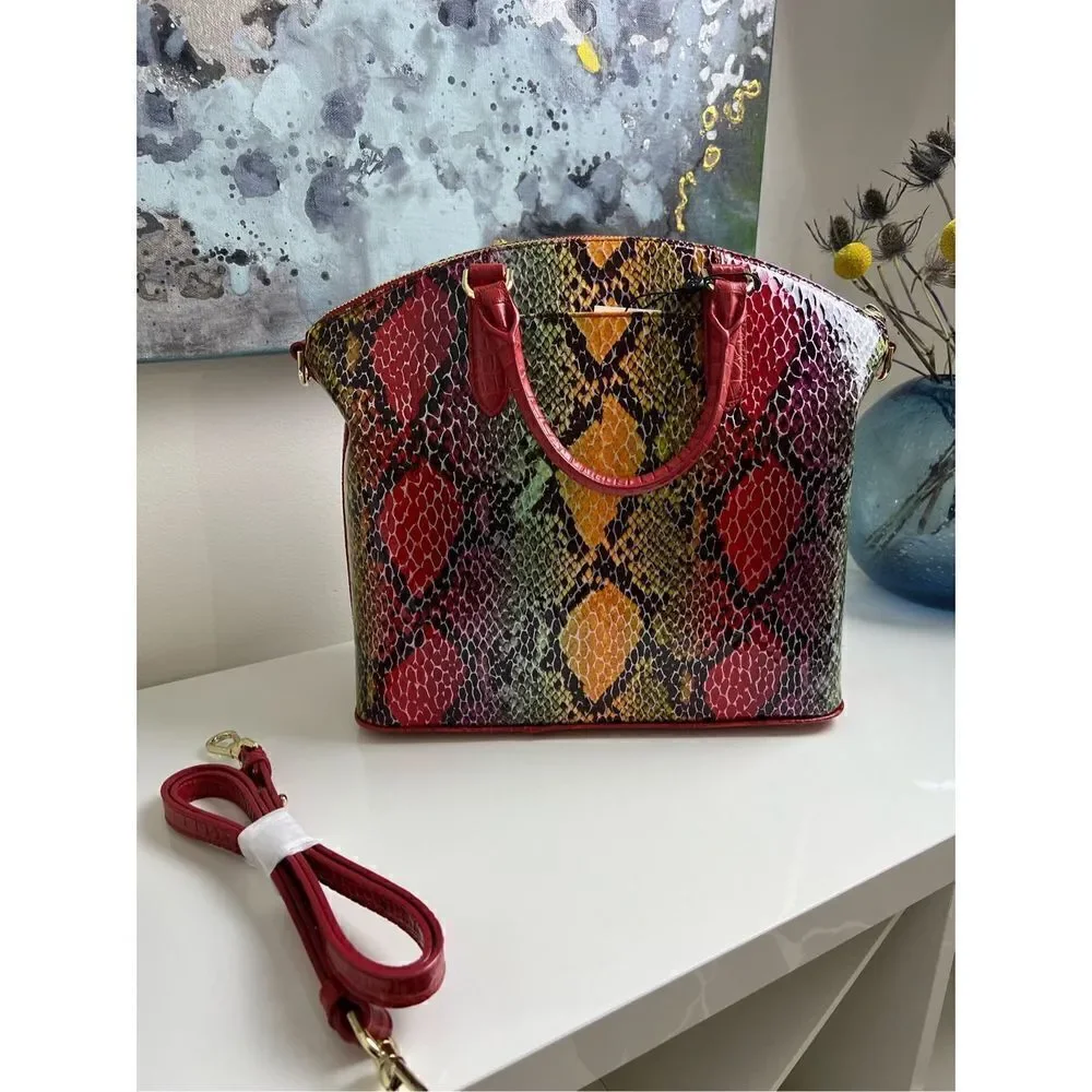 Brahmin NWT Red Dragon Snake Print Satchel Bag